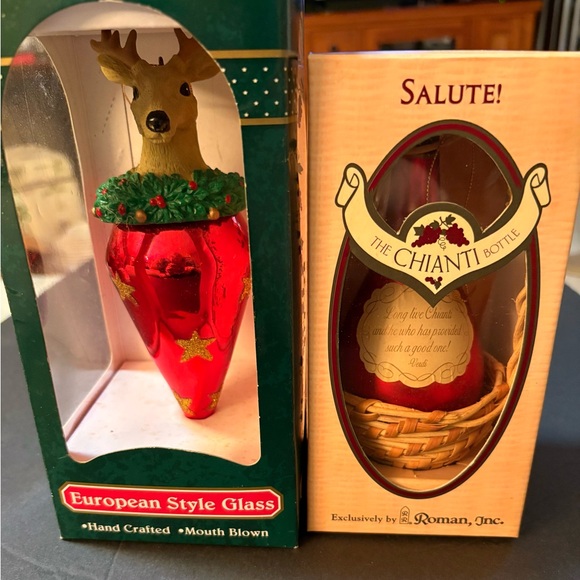 Trim A Home Deer Mouth Blown 7" And Salute!The Chianti Bottle By Roman Inc. 6" - Picture 4 of 6